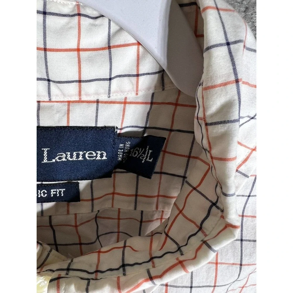 Ralph Lauren Classic Fit Windowpane Button Down Dress Shirt Mens Size 16.5 Large
